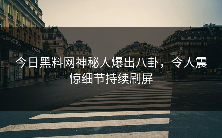 今日黑料网神秘人爆出八卦，令人震惊细节持续刷屏