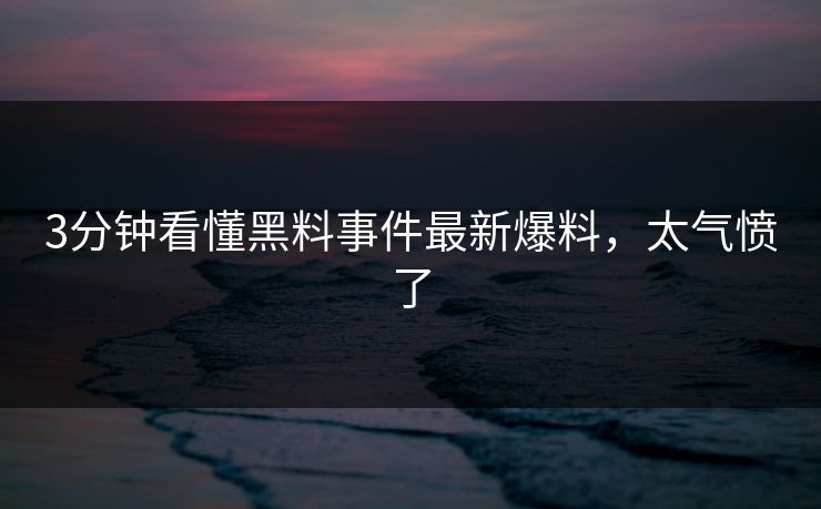 3分钟看懂黑料事件最新爆料，太气愤了