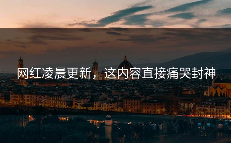 网红凌晨更新，这内容直接痛哭封神