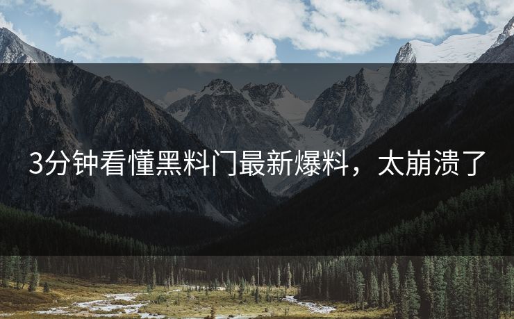3分钟看懂黑料门最新爆料，太崩溃了