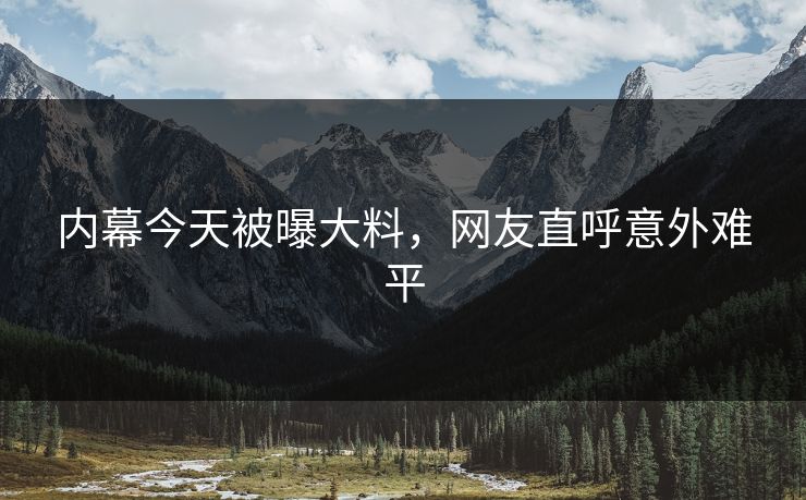 内幕今天被曝大料，网友直呼意外难平