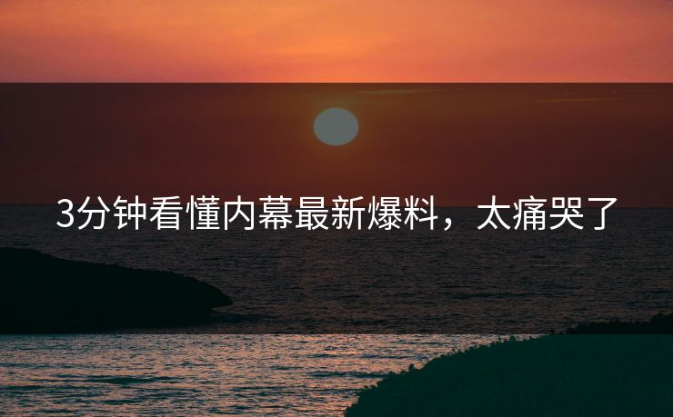 3分钟看懂内幕最新爆料，太痛哭了