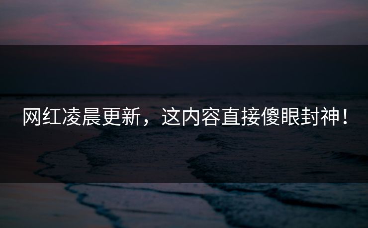 网红凌晨更新，这内容直接傻眼封神！