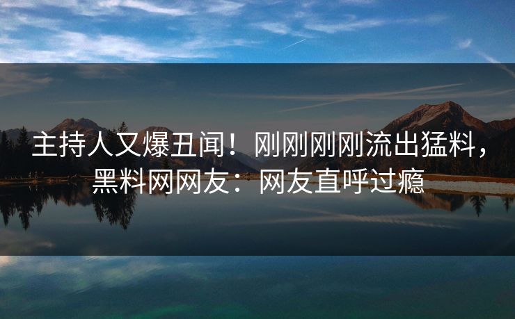 主持人又爆丑闻！刚刚刚刚流出猛料，黑料网网友：网友直呼过瘾