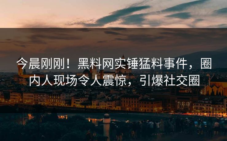 今晨刚刚！黑料网实锤猛料事件，圈内人现场令人震惊，引爆社交圈