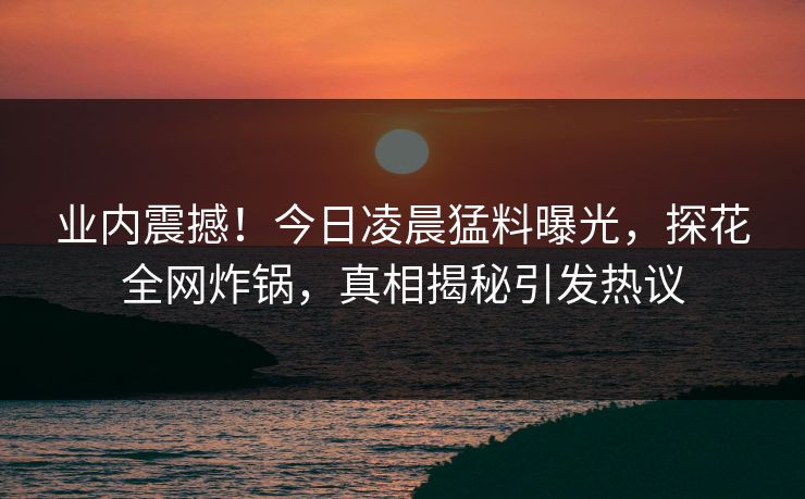 业内震撼！今日凌晨猛料曝光，探花全网炸锅，真相揭秘引发热议