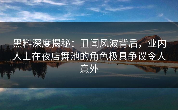 黑料深度揭秘：丑闻风波背后，业内人士在夜店舞池的角色极具争议令人意外