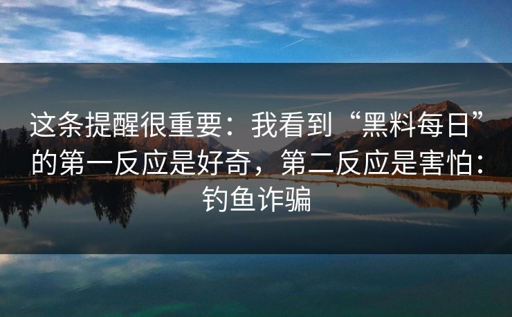 这条提醒很重要：我看到“黑料每日”的第一反应是好奇，第二反应是害怕：钓鱼诈骗